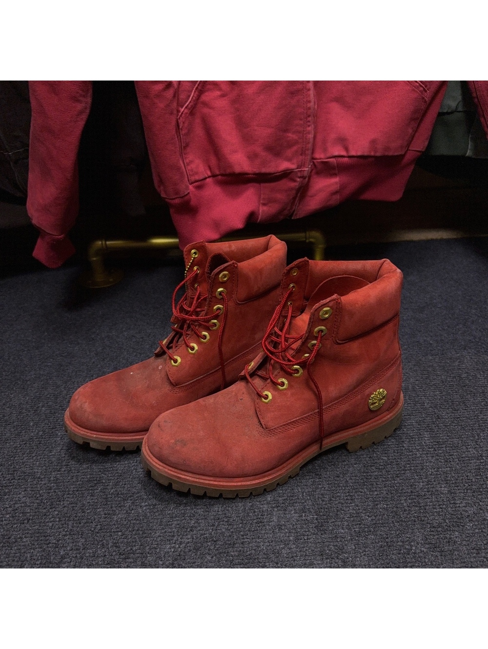 Men's Combat Boots Size 8.5 Red Genuine Leather Upper